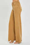 Mocha Frayed Wide Leg Jeans