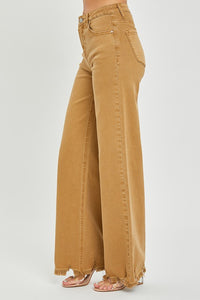 Mocha Frayed Wide Leg Jeans