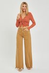 Mocha Frayed Wide Leg Jeans
