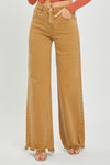 Mocha Frayed Wide Leg Jeans