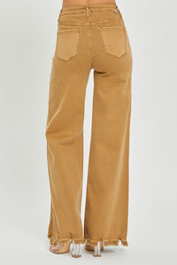 Mocha Frayed Wide Leg Jeans