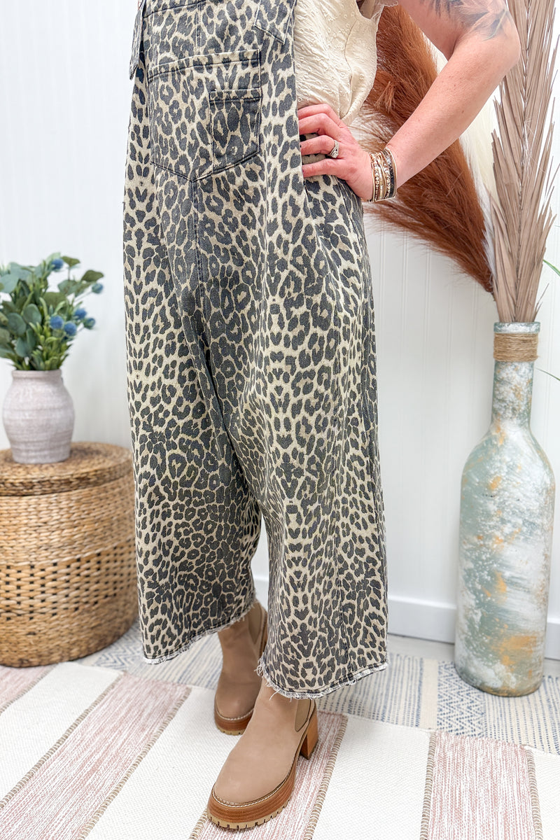 Cheetah Cropped Overalls