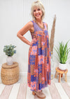 Coral and Blue Patchwork Romper