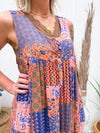 Coral and Blue Patchwork Romper