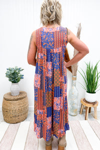 Coral and Blue Patchwork Romper