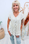 POL White Button Down Lace Top