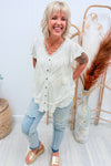 POL White Button Down Lace Top