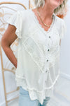 POL White Button Down Lace Top