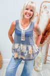 POL Charcoal Mixed Print Tunic Tank
