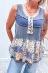 POL Charcoal Mixed Print Tunic Tank