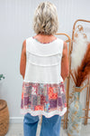 POL White Mixed Print Tunic Tank