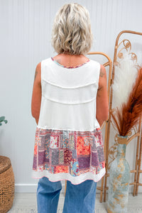 POL White Mixed Print Tunic Tank