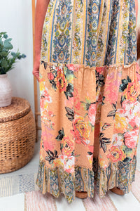 Pink Floral Boho Cotton Maxi Dress