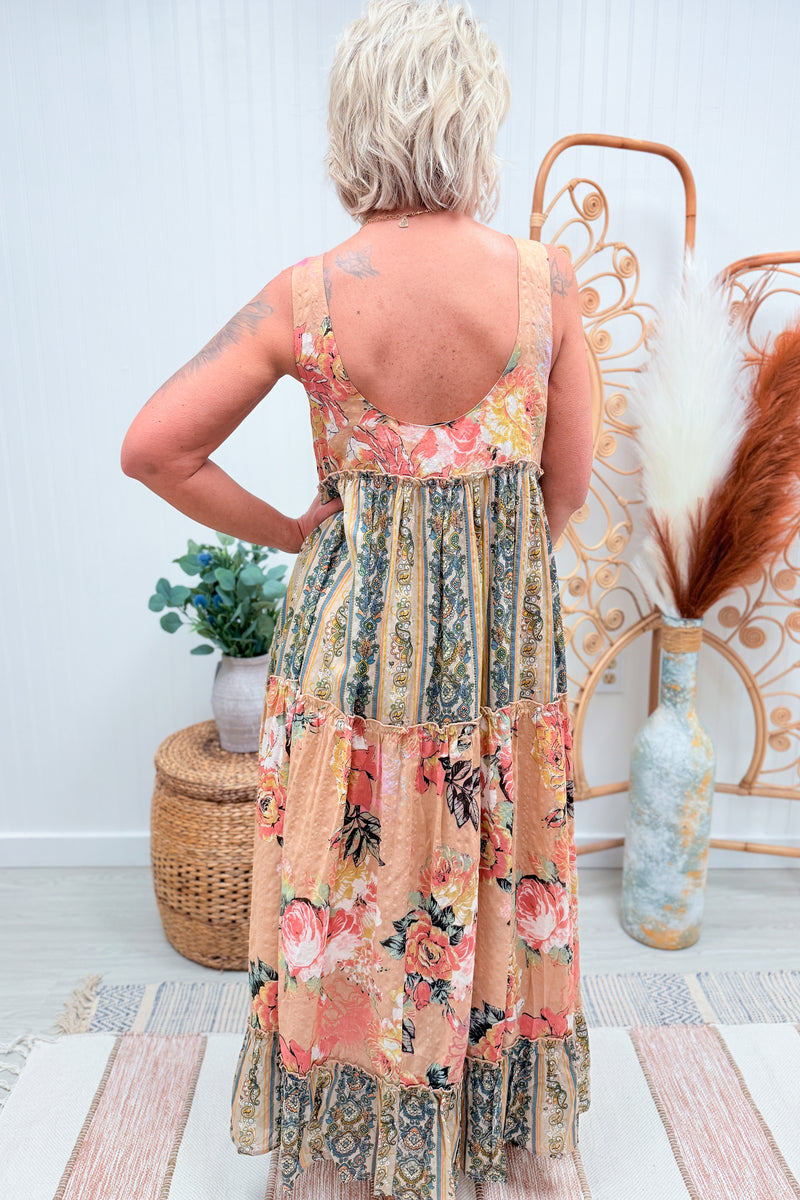 Pink Floral Boho Cotton Maxi Dress
