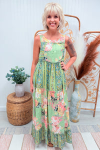 Sage Floral Boho Cotton Maxi Dress