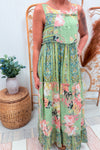 Sage Floral Boho Cotton Maxi Dress
