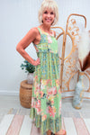 Sage Floral Boho Cotton Maxi Dress