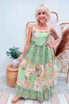 Sage Floral Boho Cotton Maxi Dress