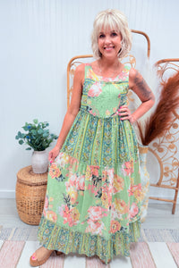 Sage Floral Boho Cotton Maxi Dress