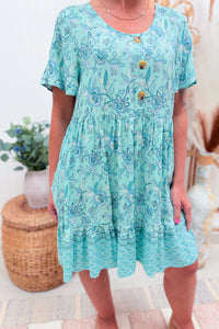 Teal Boho Babydoll Dress
