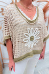 *RESTOCK* POL Olive Loose Knit Flower Sweater