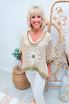 *RESTOCK* POL Olive Loose Knit Flower Sweater