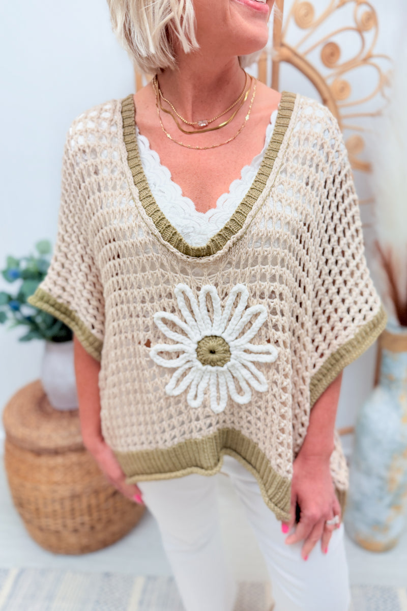 *RESTOCK* POL Olive Loose Knit Flower Sweater