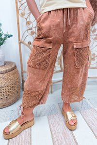 Red Bean Crochet Twill Jogger Pants