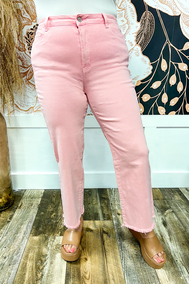 Pink Cropped Stretchy Bootcut Jeans