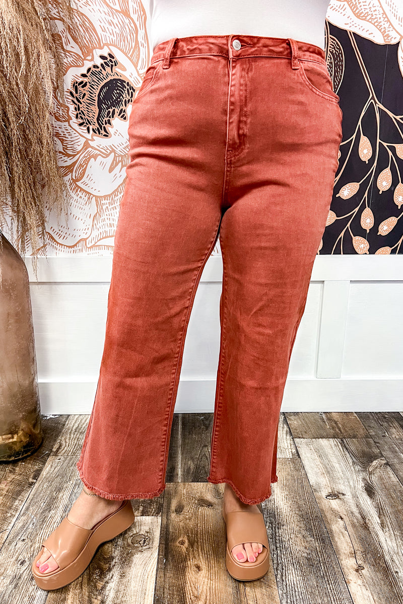 Rust Cropped Stretchy Bootcut Jeans