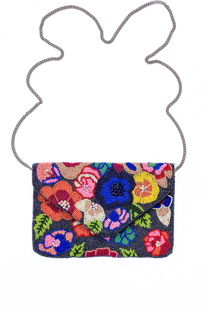Multicolor Floral Beaded Crossbody Bag
